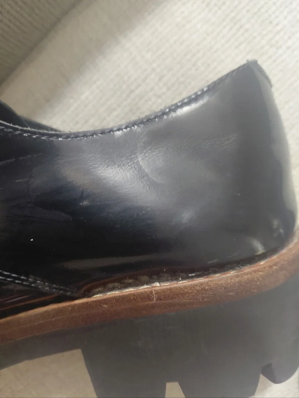 Jeffrey Campbell Black Patent Leather Lace-Up Lug Sole Oxfords Size 9.5